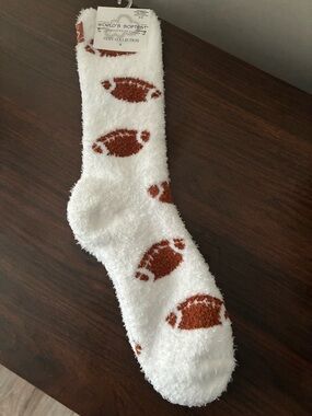 World's Softest Cozy Collection Football Fuzzy Socks - White & Brown